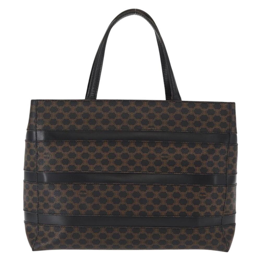 CELINE Macadam Canvas Tote Bag PVC Leather Black Gold Auth 155936 - Picture 2 of 16